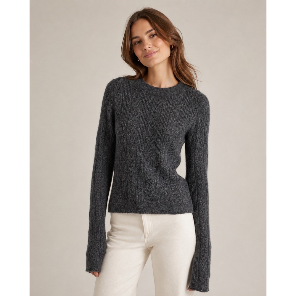 Wilfred Aritzia Grey Wool Cashmere Cable Knit Pointelle Sweater 104217 Mens M